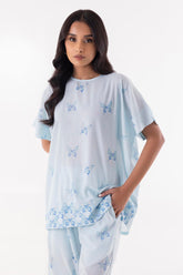 Stitched White Printed Cord Set